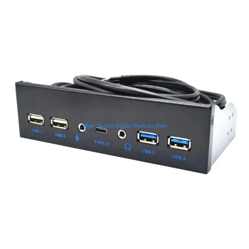 U2JE USB C Hubs Drive Front Panel 2 Port USB3.0 + 2 Port USB 3.1 TypeC 19 Pin 3.5mm Optical Drive Bay Panel