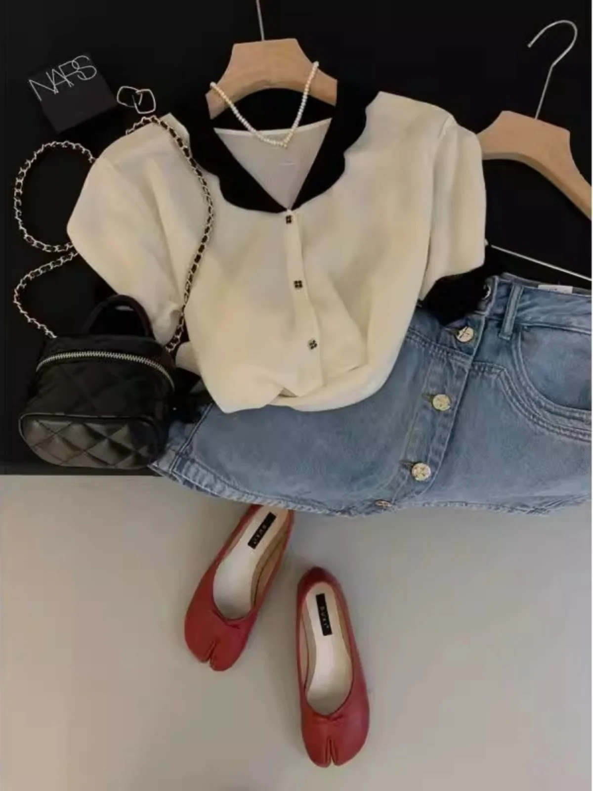 

Collar Ice Silk ort Sve Knitted Sweater Women Summer Small Fraance Sle V Ne Thin Cardigan Ele Top