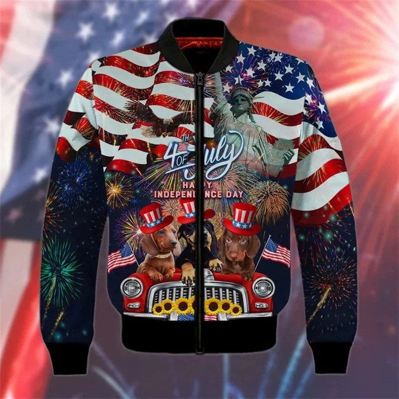 

Independence Day Pattern Jacket For Men USA National Flag 3D Printed Long Sleeves Harajuku Fashion Oversize Zipper Jackets Coat