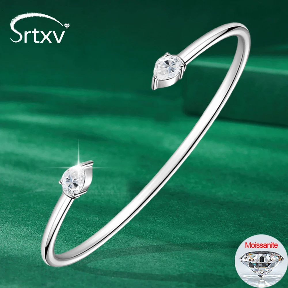 

Certified Pear Cut D Moissanite Bangle Cuff S925 Sterling Silver Bracelet for Women Hand Opening Cuffs Lab Diamond Jewelry Gifts