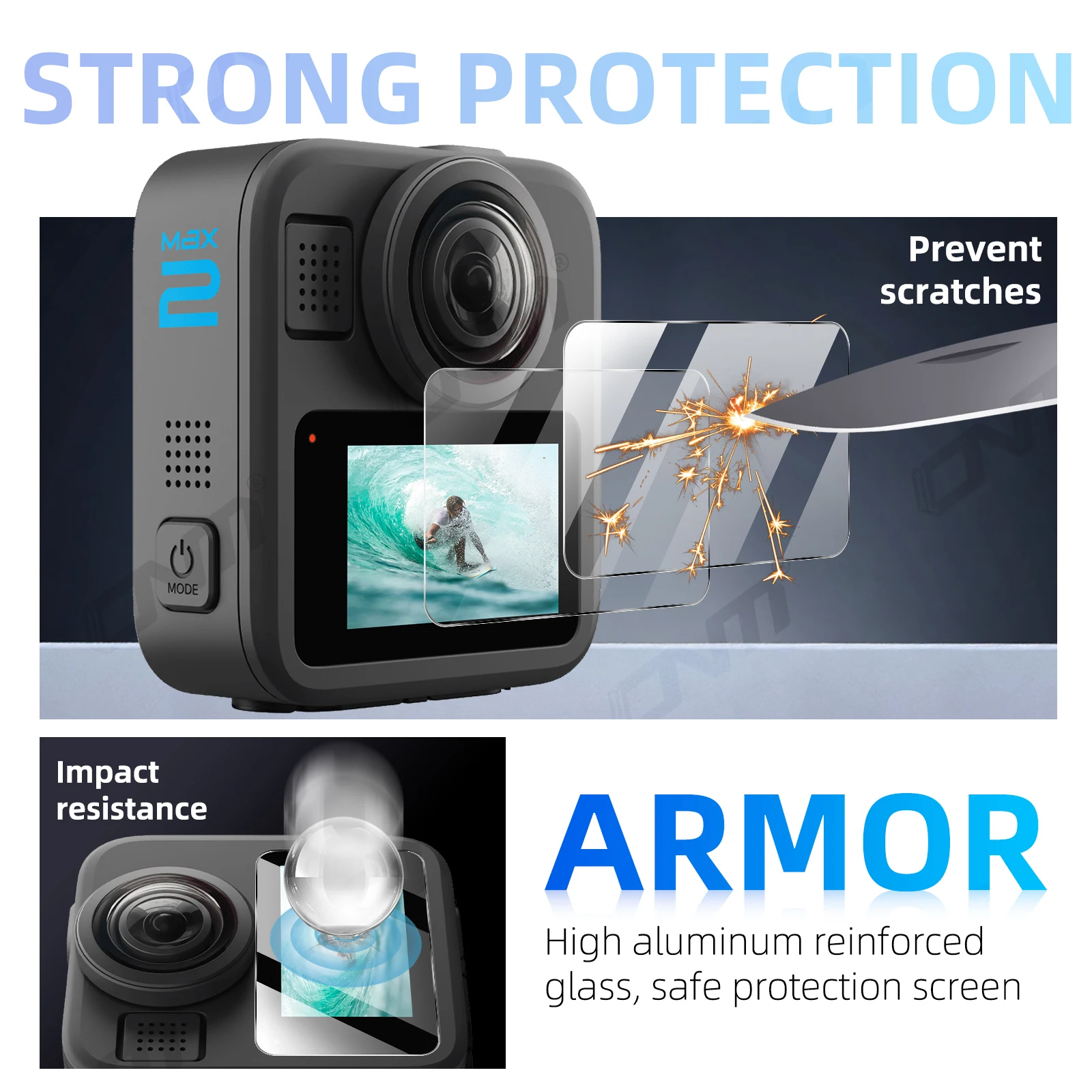 Tempered Glass Screen Protector for GoPro MAX 2 Touch Display 9H Scratch-Resistant HD Clear Film Anti-Fingerprint Bubble-Free