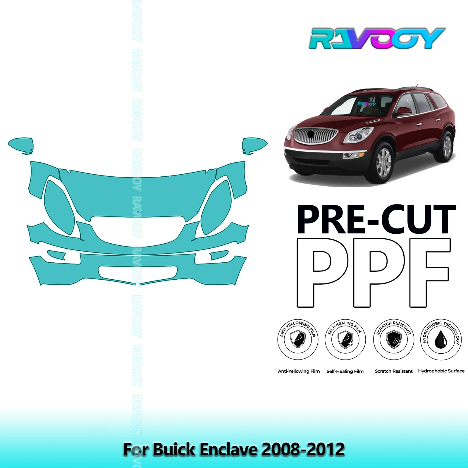 

8.5Mil Precut Paint Protection Film PPF Clear Bra Front Kit For Buick Enclave 2008-2012
