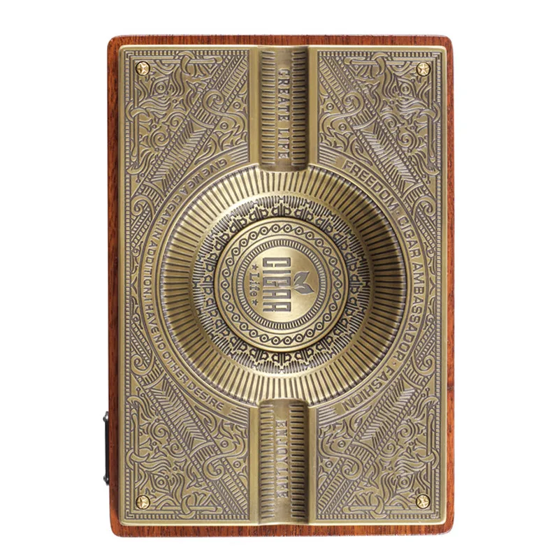 

Retro Titanium Alloy Cigar Ashtray Home Wooden Metal Ash Tray Outdoor Luxury Hold 2 Cigars Cigarette Ashtrays Cigars Accessories