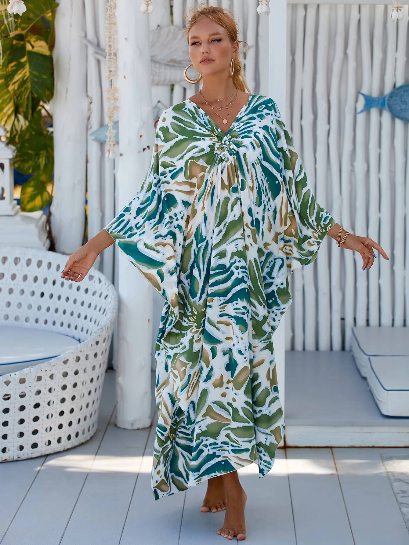 Robes caftan pour femmes, grande taille, manches chauve-souris, costume de bain long, Cover-Up, robe de plage Maxi, vêtements de détente
