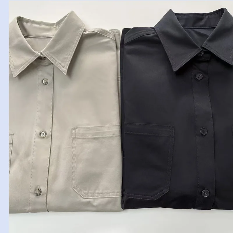 Close your eyes and enter the crisp cotton multi pocket shirt. Solid color classic workwear unisex shirt