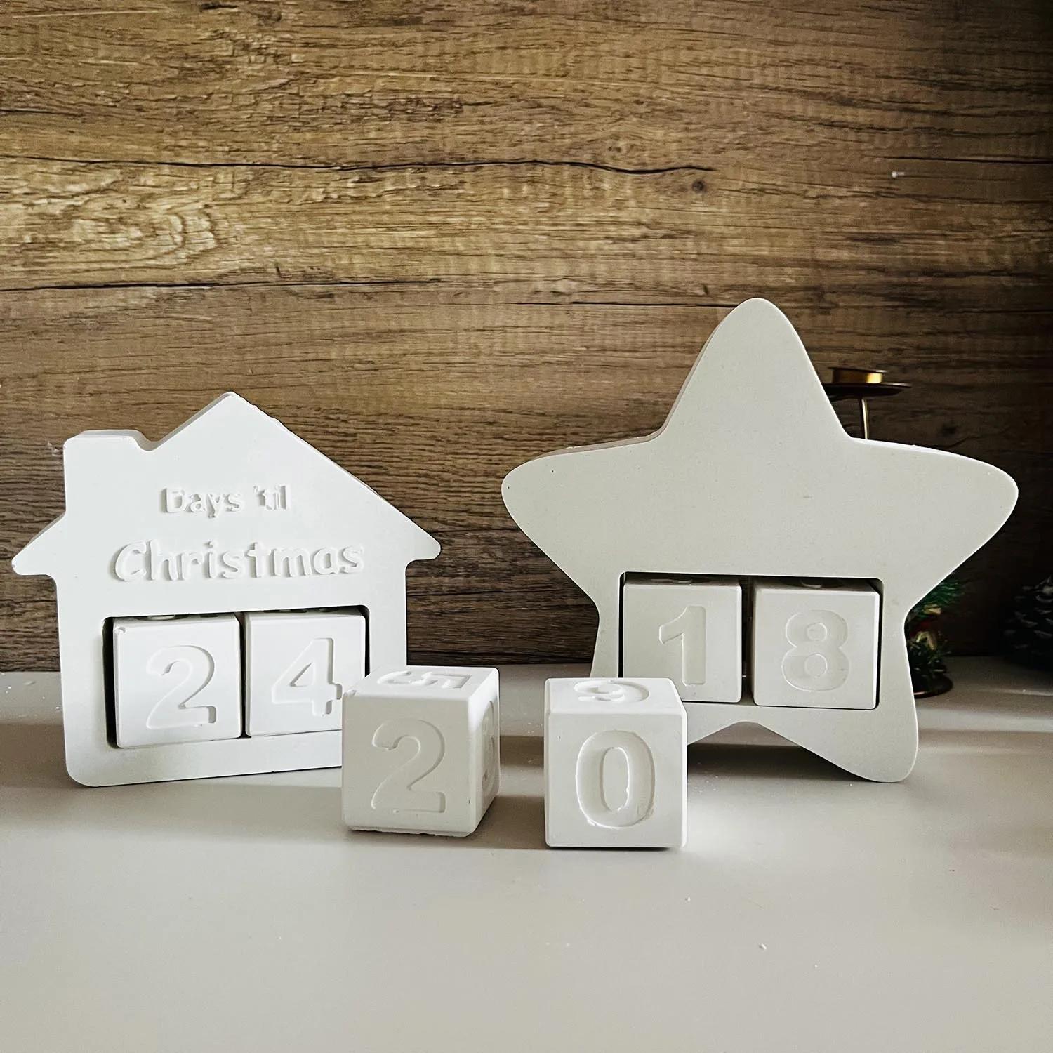 Christmas Countdown Calendar Ornaments Silicone Mold Date Dice Star House Decoration Mold Countdown Casting Plaster Mould 2024