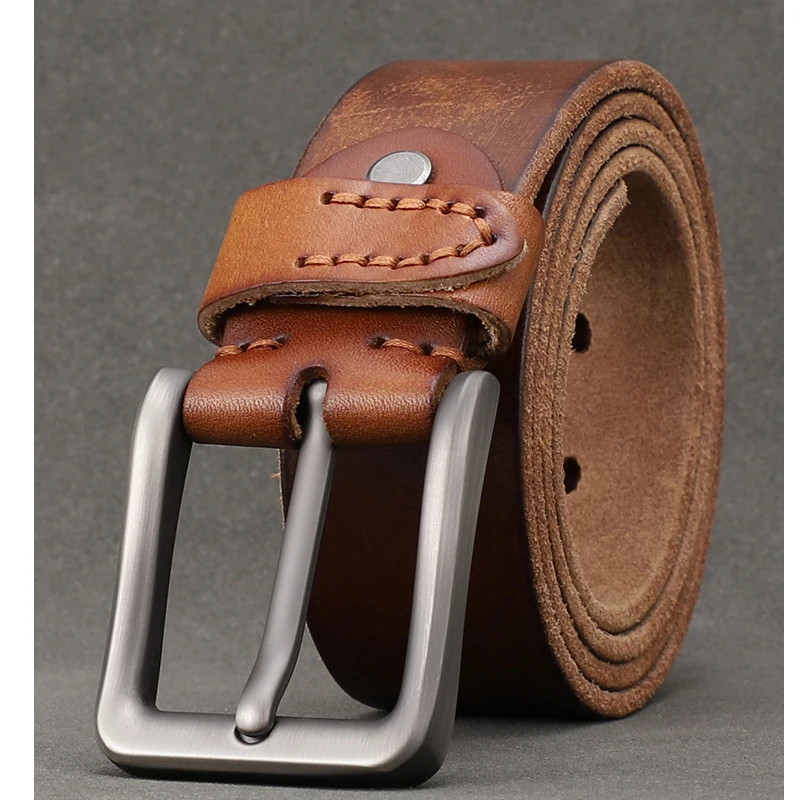 3.8CM Printing Retro Cowboy Belt Male Brand Vintage Genuine Leather Belt Men Heavy Pin Buckle Belt For Jeans Men Waistband