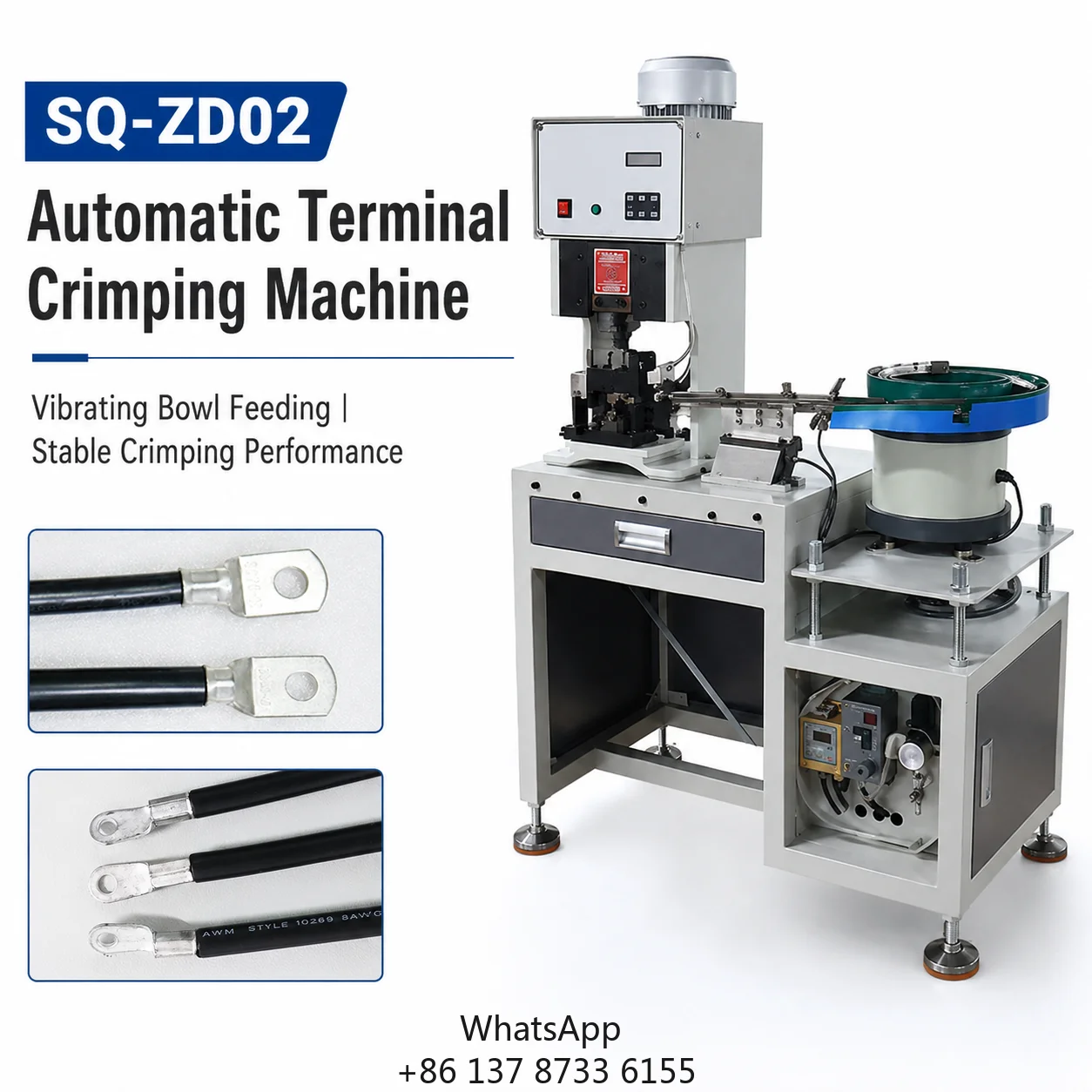 SQ-ZD02 Qilin Semi-Automatic Vibratory Bowl Terminal Crimping Machine 2.0T 0.518-4 Sq Mm 1 Sec/Stroke Tubular Terminal Wire