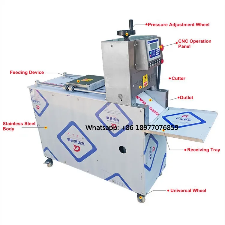 Professional New Chinese CNC Fully Automatic Stainless Steel Blade Adjustable Thickness Lamb Roll Frozen Meat Slicer Cutti