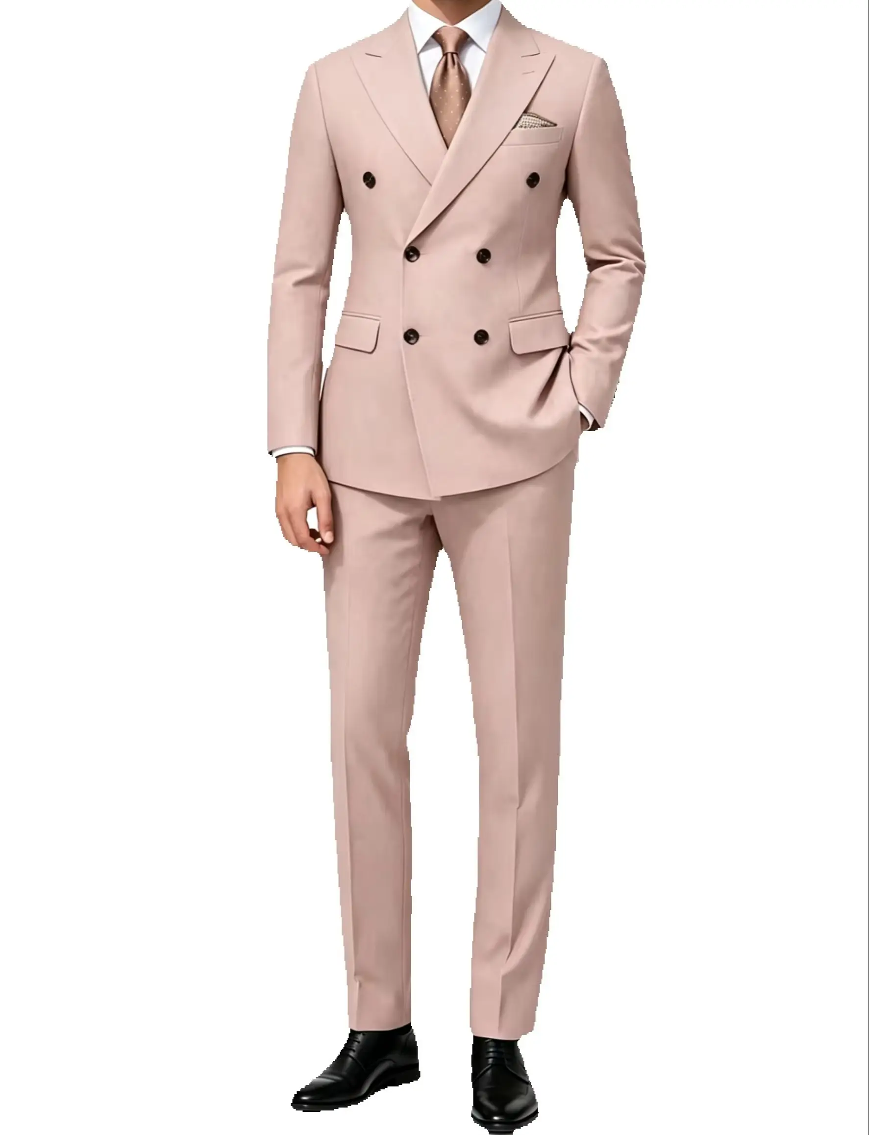 

Men's Dusty Pink Double Breasted Peak Lapel Suit 2 Piece Slim Fit Formal Wedding Blazer + Pants with Free Pocket Square