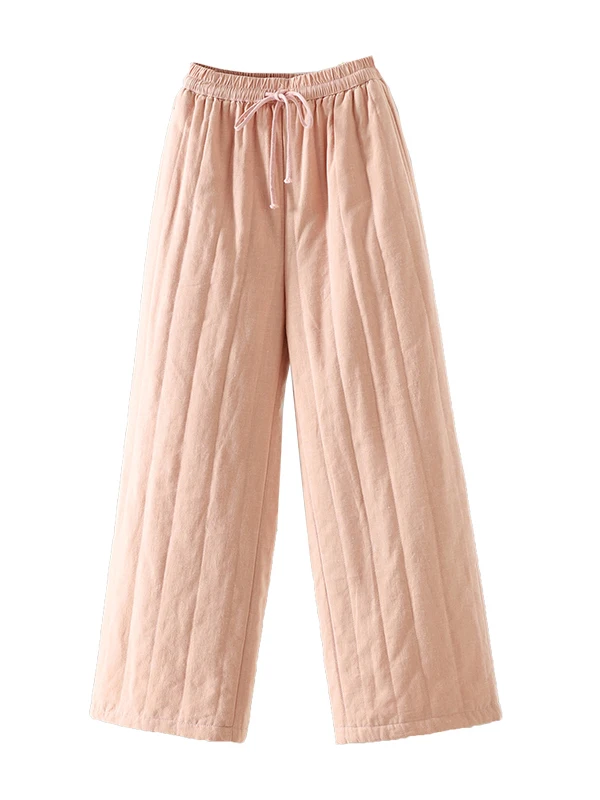 Loose Wide Leg Pants Women's Casual Cotton Linen Trousers Winter Outerwear Elastic Waist Loose Fit Pants Pure Color High Waist