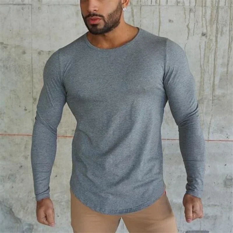 Brand fashion Mens t shirt 2020 Spring Autumn Slim longsleeve Fitted T-shirts male Tops Leisure Bodybuilding Long Sleeve tees