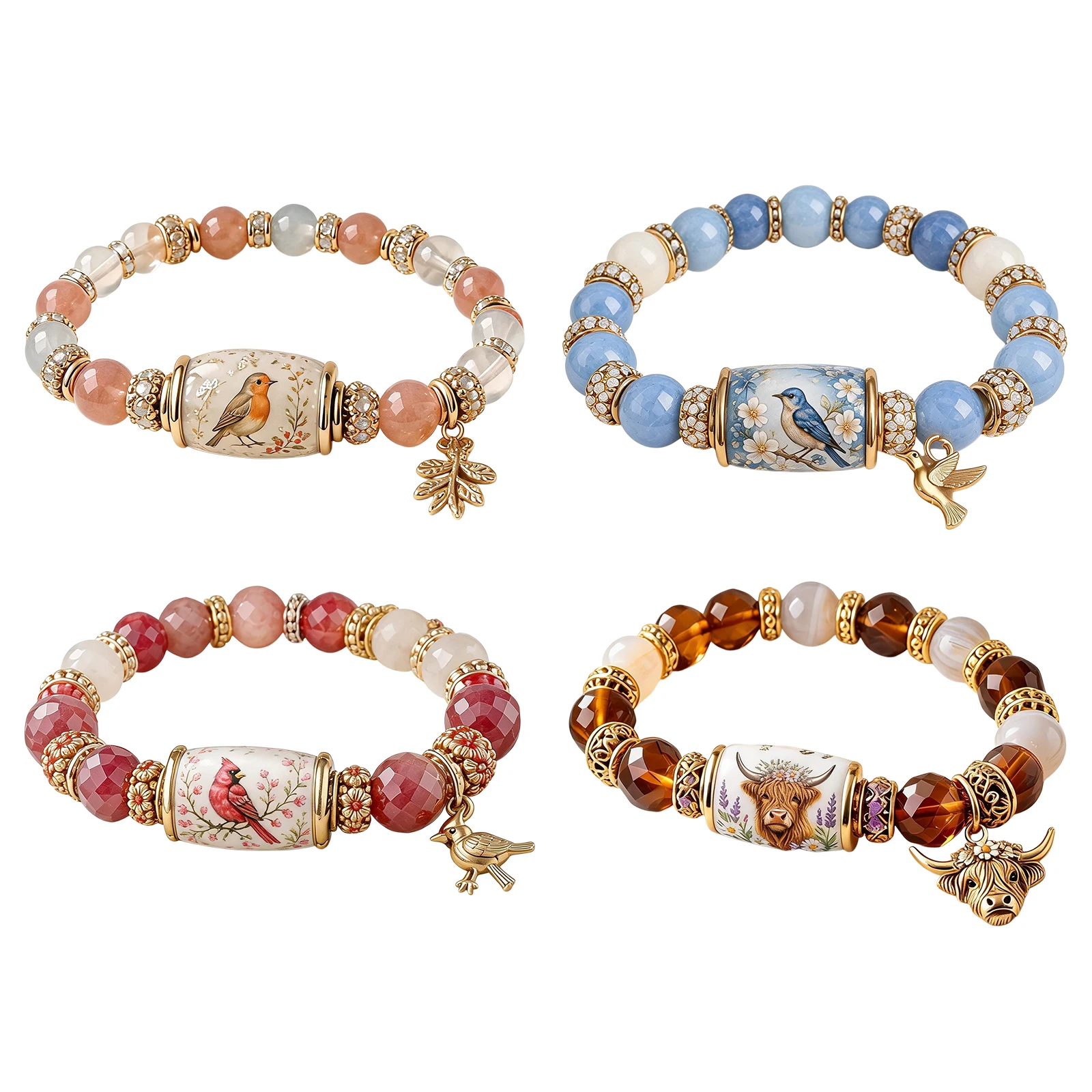 Crystal Ceramic Blessings Bracelet for Strength Hope and Joy Charm Bracelet Spring Blessings Jewelry for Women Mom Friends