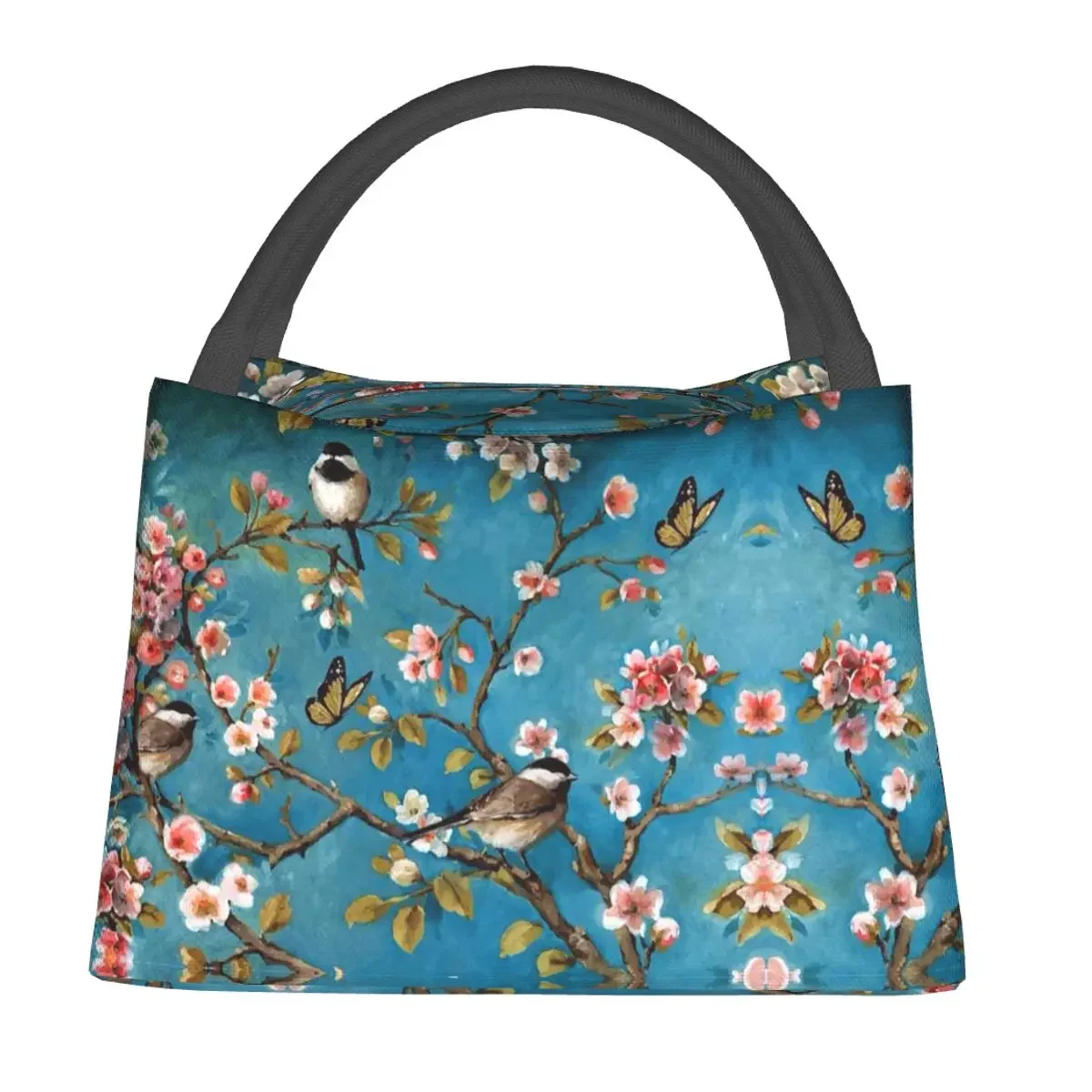 

African Grey Parrot Lunch Bag Bird Flower Office Lunch Box For Unisex Casual Graphic Thermal Tote Handbags Oxford Cooler Bag