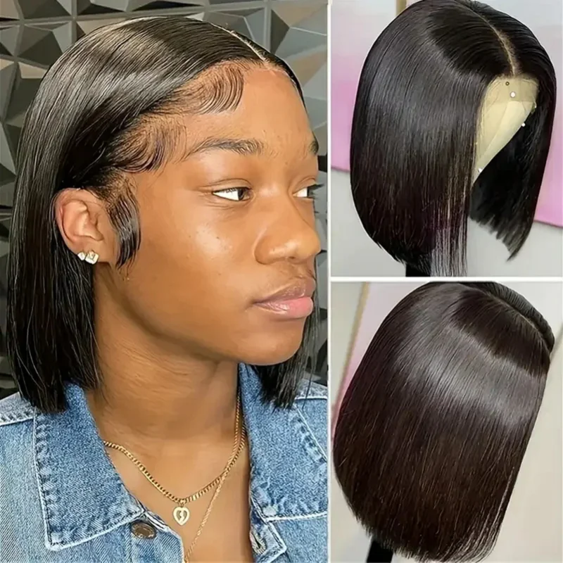 7x5 Bob Pruik Echt haar Lijmloze Bob Pruiken Voorgeplukt Voorgesneden HD Kanten Voorkant Lijmloze Pruiken Echt haar 180% Dichtheid Kort Recht