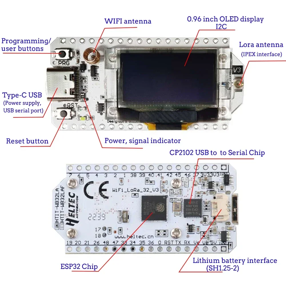 Imagem -03 - Oled Placa de Desenvolvimento para Arduino Iot Smart Home Esp32-s3 Wifi e bt Tipo-c Sx1262 v3 868mhz 915mhz Conjuntos Lora32