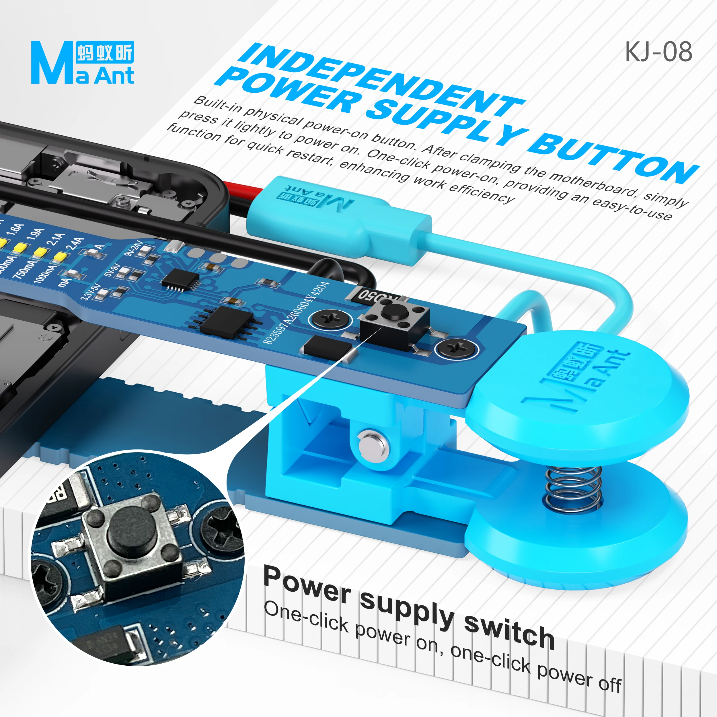 MaAnt KJ-08 Universal Power Clip No Solder One Click Power On Clamp for Phone Motherboard PCB Startup Testing Repair