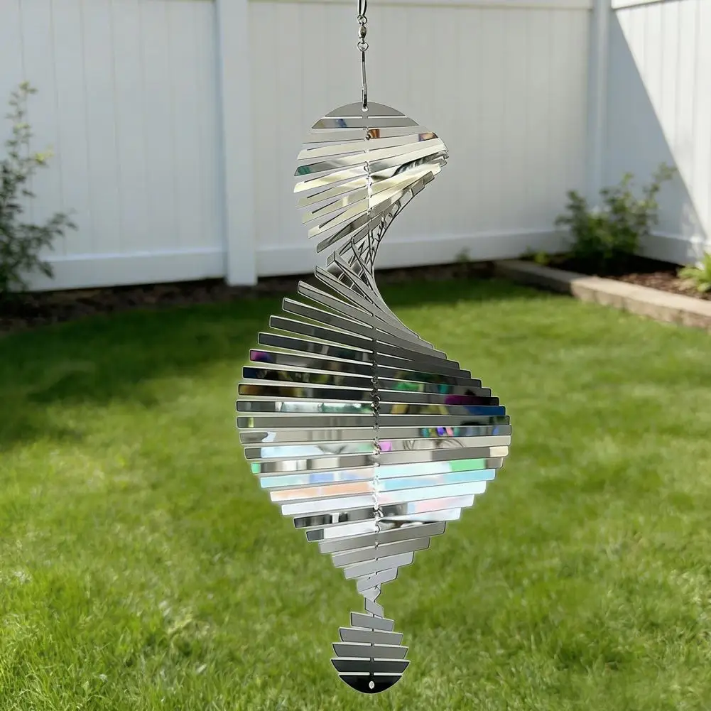 Mirror Finish Wind Spinner Stainless Steel Spiral Wind Spinner with Hook 3d Reflective Hanging Garden Decor Indoor Outdoor Yard