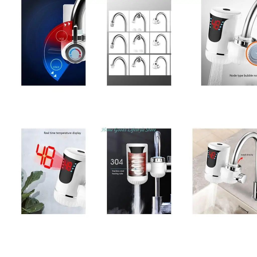 

E74E Fast Electric Water Heater Faucet Tankless Tap with LED Digital Display Temperature Adjustable for Kitchen & Bathroom