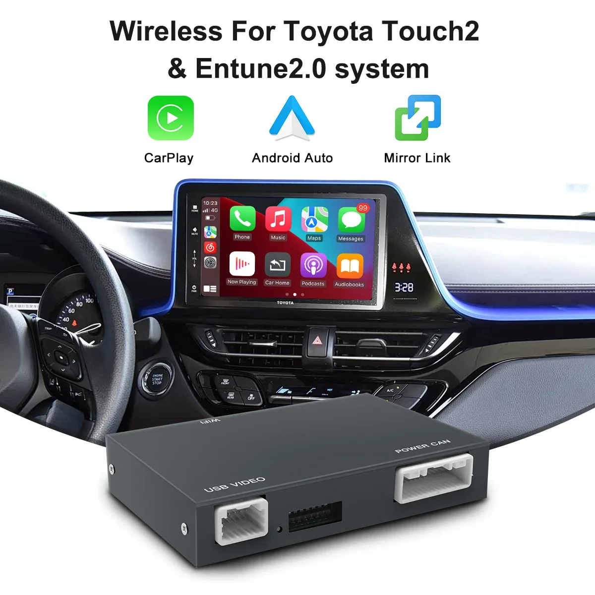 

Беспроводной адаптер Carplay/Android Auto с Entune2.0 и Touch2 2014-2019 для Toyota Tundra/Highlander/RAV4/Tacoma/Camry/Corolla