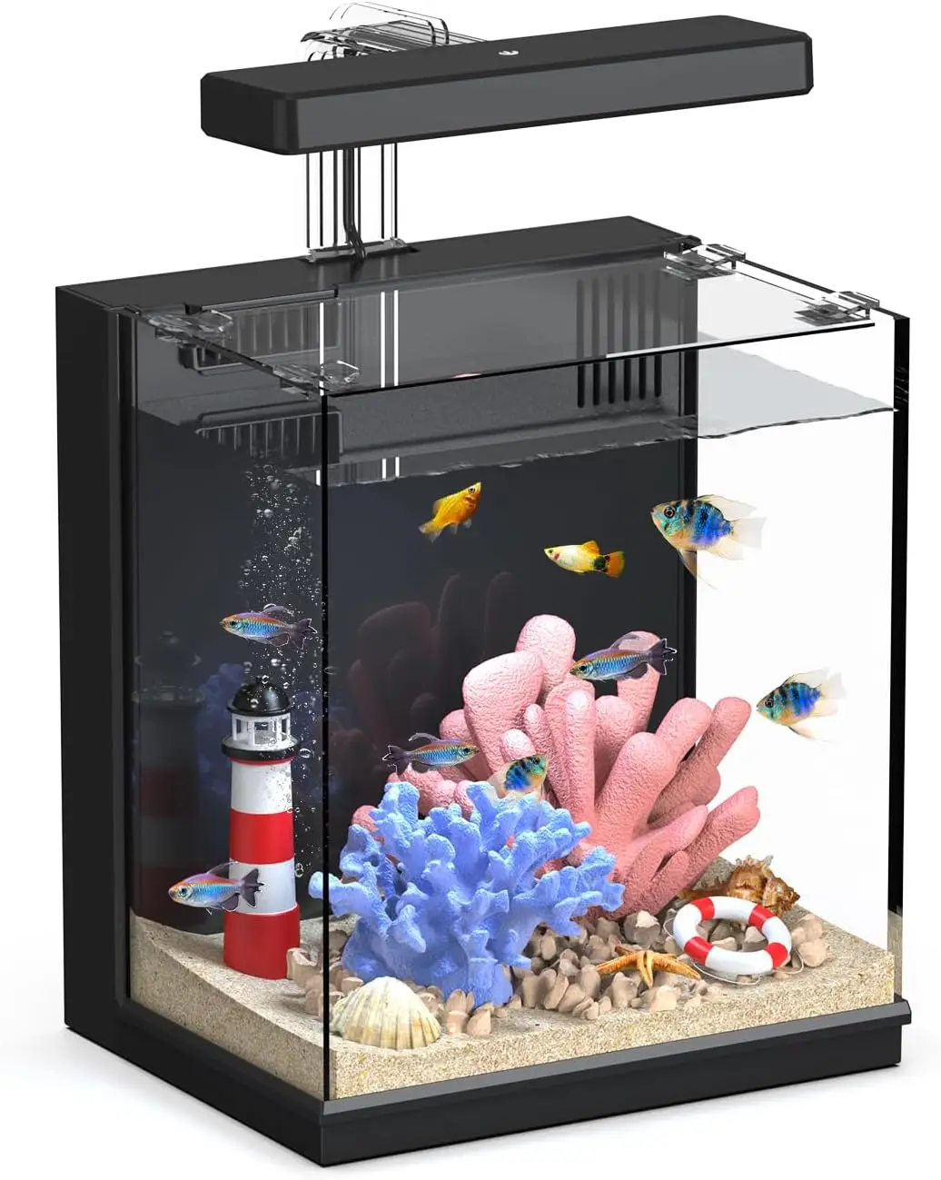 

2 Gallon Betta Fish Tank with Filter & Light, Quiet Aquarium for Kids & Beginners, Black