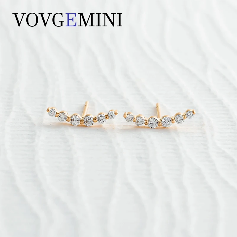 VOVGEMINI Diamond Stud Earrings Original True 18k Pure Gold Wedding Au 750 14k 9k  Luxury Designer Rings For Women Jewelry