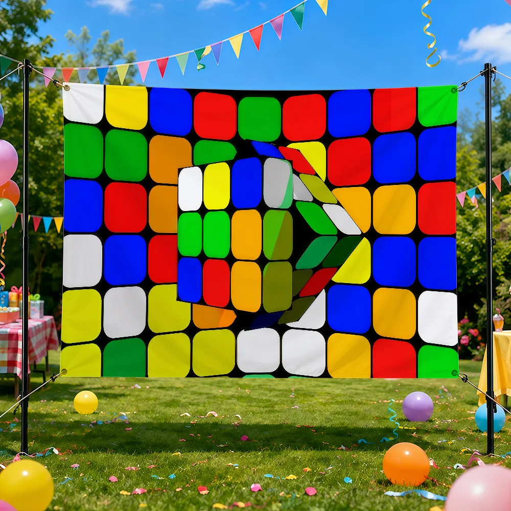 Game R-Rubik C-Cube Flag Decorative Home Yard & Garden Decor Banner - Indoor Outdoor Wall Hanging Flag