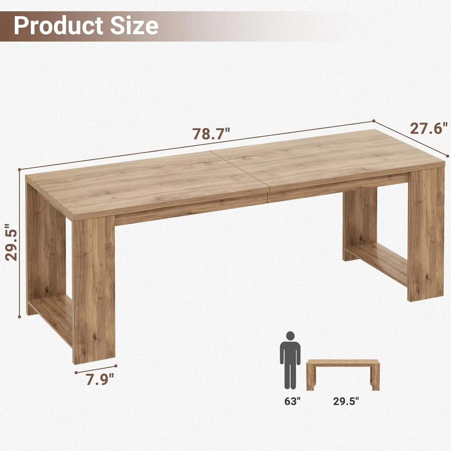 78.7 Inch Extra Long Computer Desk for 2 Person, Natural Oak, Customized