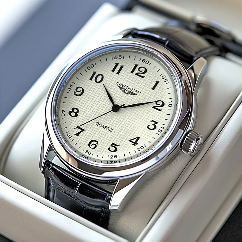 

Мужские наручные часы премиум-класса, водонепроницаемые, кварцевые, кожаные, в подарочной коробке.