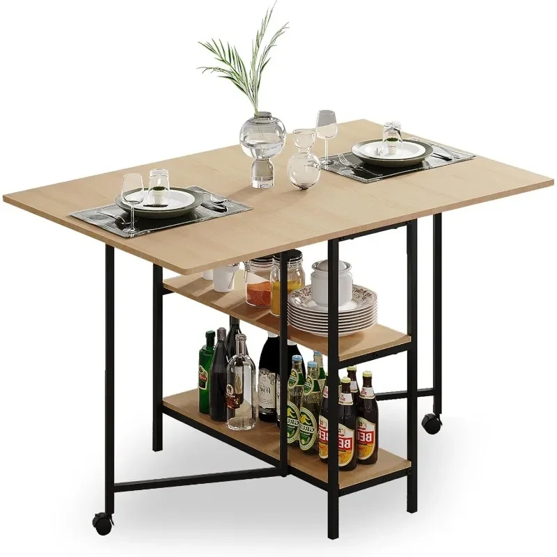 

Multifunction Table Drop Leaf Dining Table - 47" Solid Wooden Foldable Kitchen Table