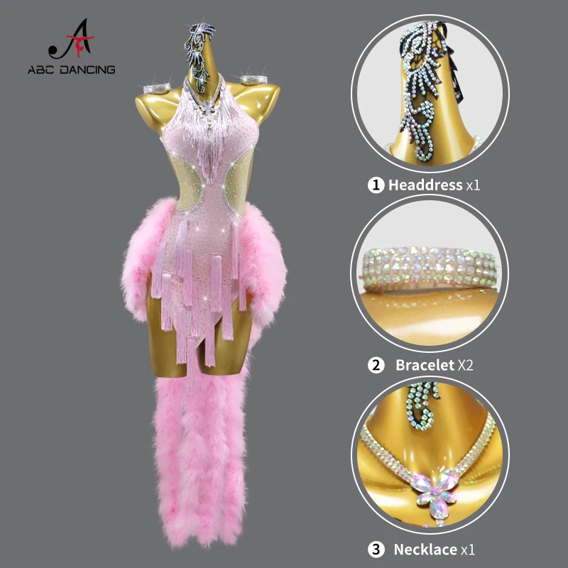 فستان ريش للحفلات للنساء، زي رقص لاتيني، زي مثير للمسرح الأمريكي، ممارسة المنافسة، ملابس رياضية للبالغين للحفلات الراقصة للفتيات #2