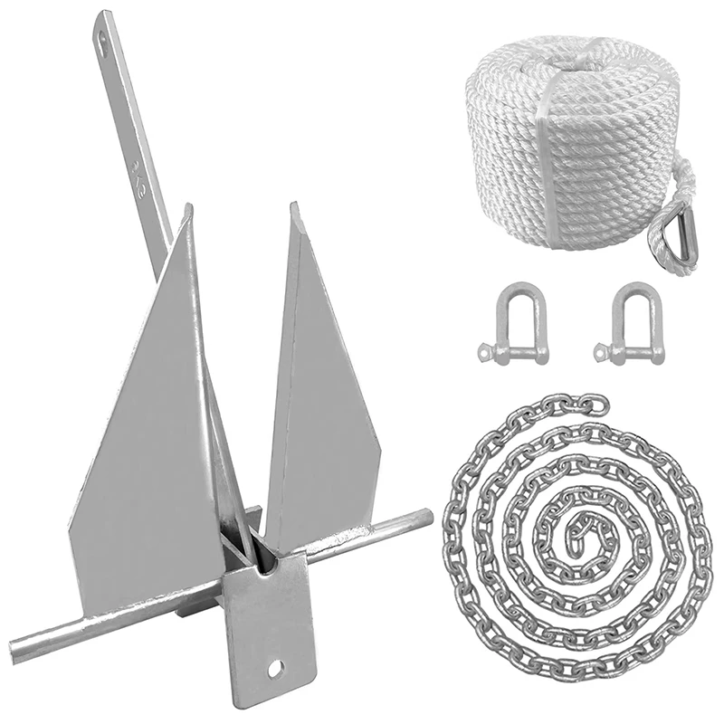 Danforth Anchor Set 6KG Anchor Weight Includes 100ft Fixed Rope/8ft Chain Marine Anchor for Sand, Gravel, and Silt Seabeds