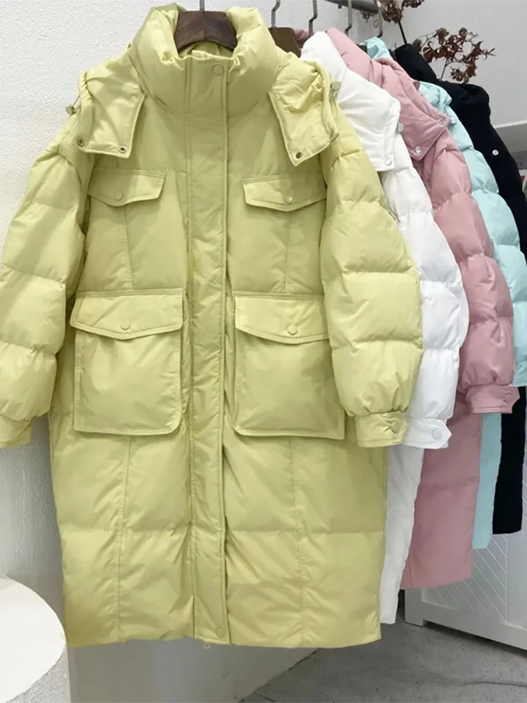 

Light Thiened down Cotton Jaet Women's Mid-Length Winter New Sle Korean Loose Fit Coat Hooded Zipper Pure Color