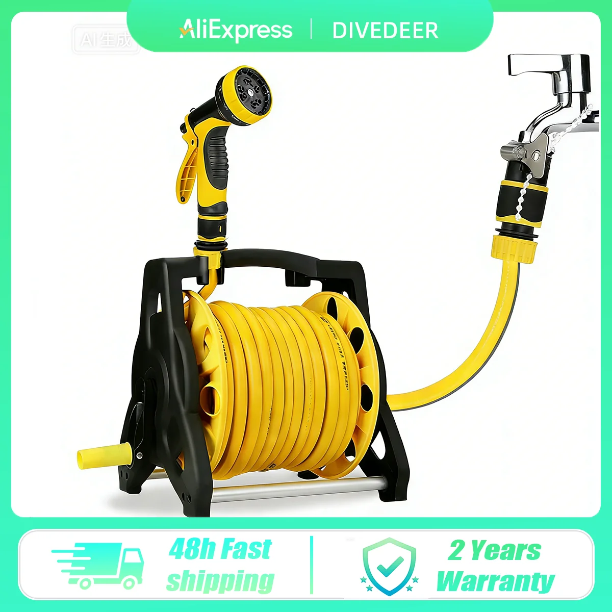 DIVEDEER 10M~30M Household water hose cart Hose for watering flowers Car wash high pressure water gun Garden watering hose rack