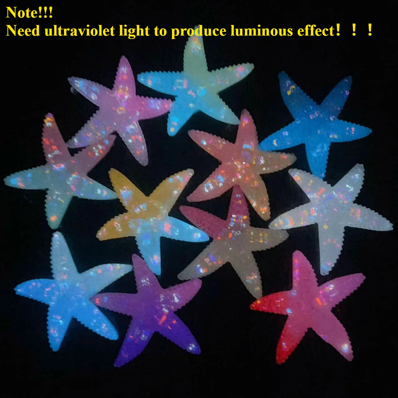 100pcs Random Mix Color 3D Resin Aurora Large Starfish 50X47mm Firefly Luminous Photo Frame Phone Case Diy Charms