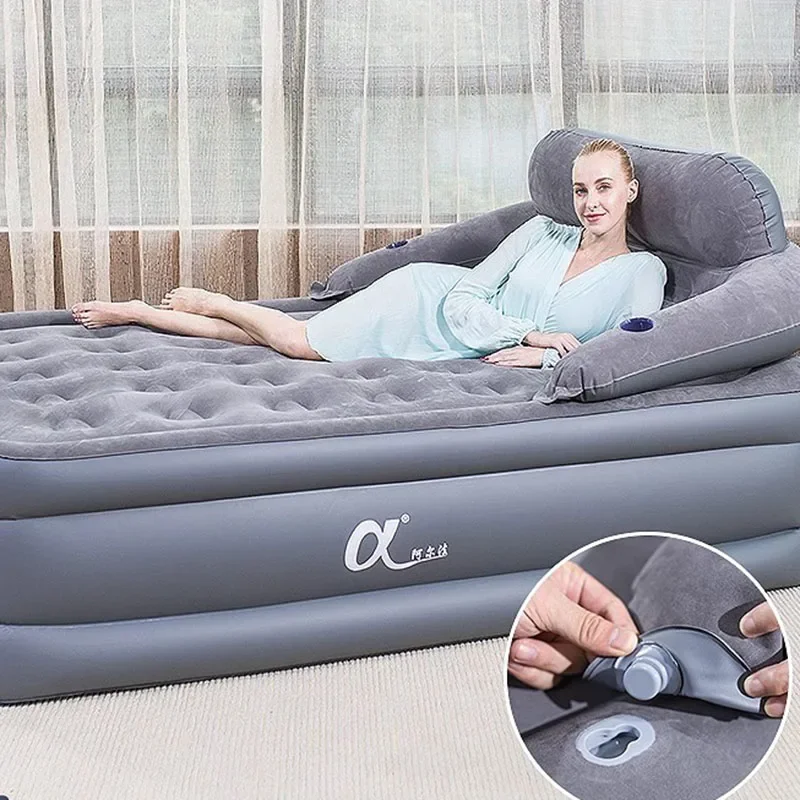 Heavy Duty 3 Layer Reinforced Airbed Raised Height with Backrest Anti-Slip Bottom Inflatable Guest Bed for Indoor Outdoor Use