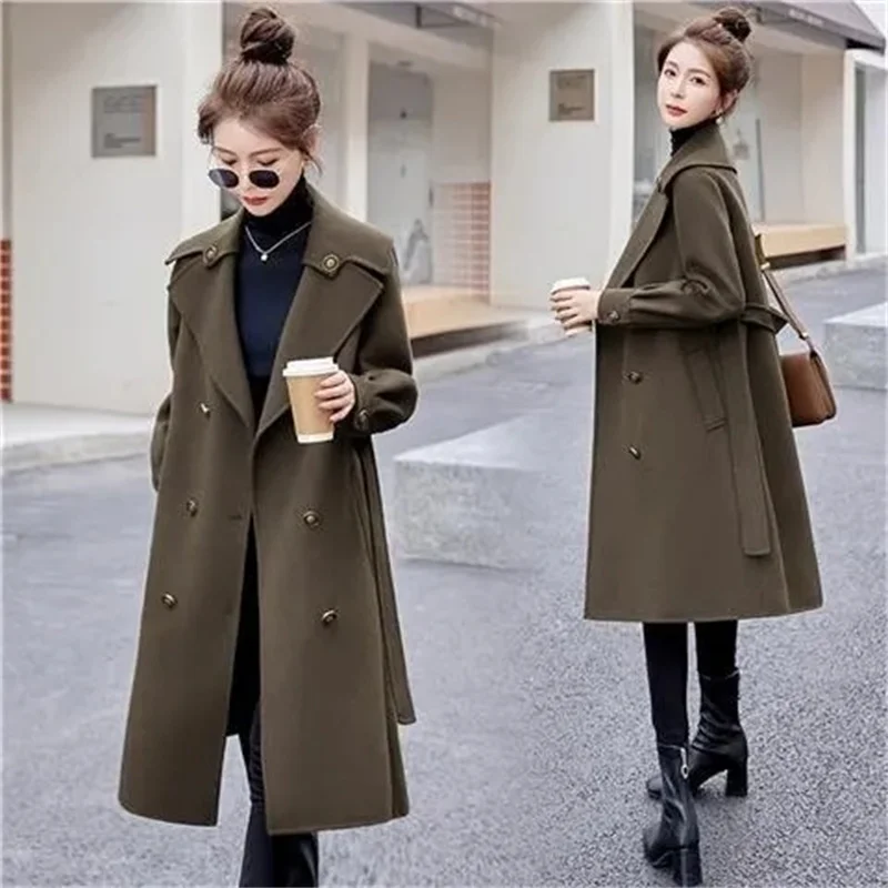 2024 Ladies Medium Long Styles Wool Blend Coat Women Double Sided Cashmere Jacket  Autumn Female Loose Fitting Woolen Outwear