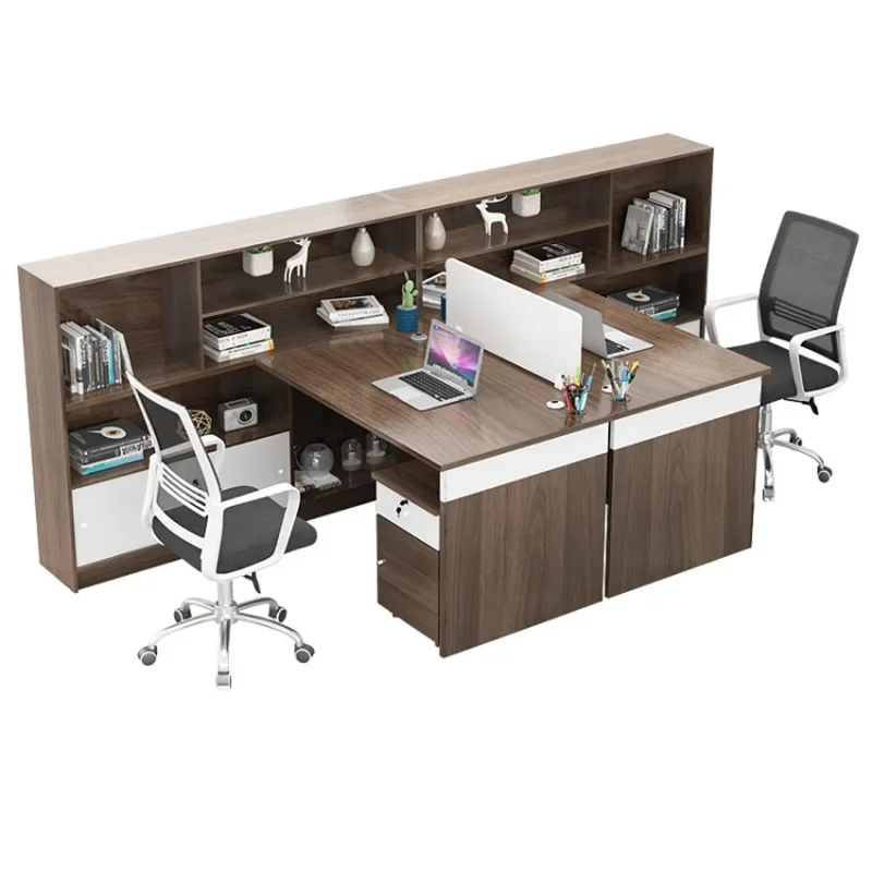 2 employees' desks, 4 employees' screens, partitions, card spaces, employee computers, desks and chairs combination