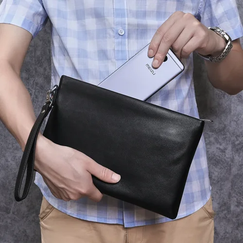 Imagen 2 del producto SENOFAN 2025 bolso de mano para hombre, bolso tipo sobre, bolso de mano de piel de oveja auténtica, cartera, bolso de mano para hombre, bolso de teléfono de negocios para hombre