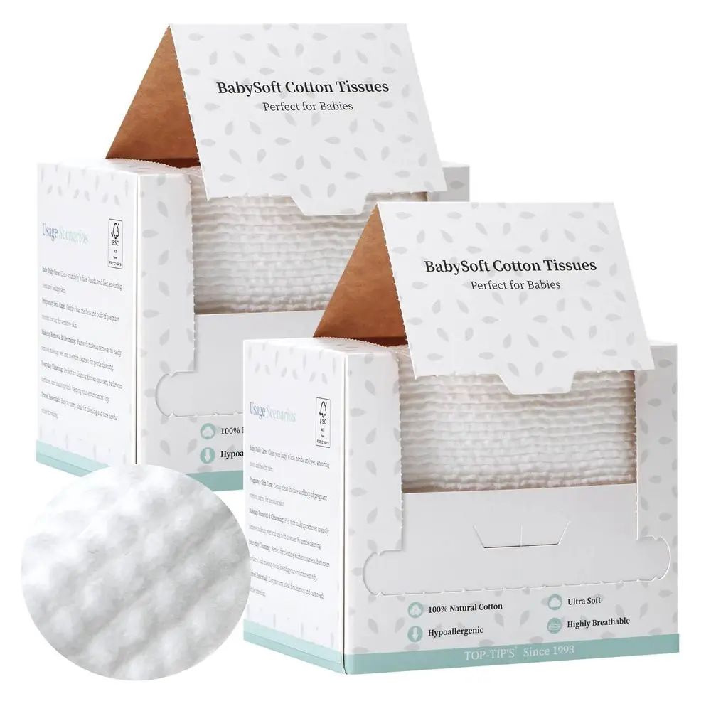 100% Cotton 2-Pack Facial Wipes - Skin Friendly & Lint-Free for Sensitive Skin
