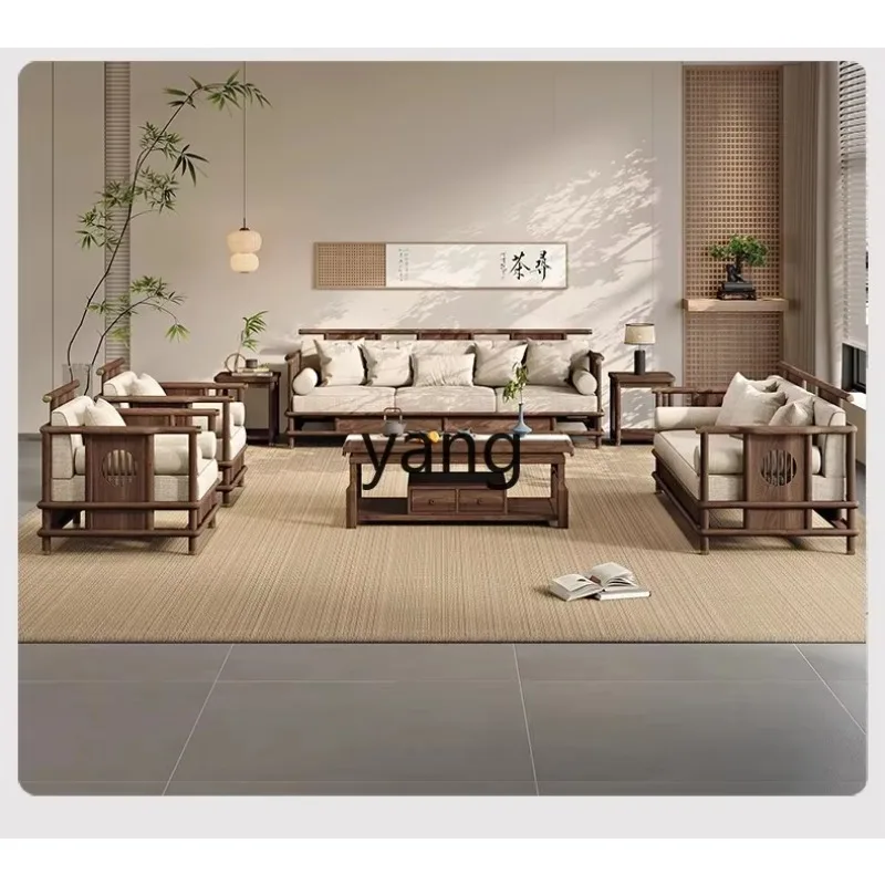LTT new Chinese solid wood sofa Chinese zen black walnut light luxury villa living room