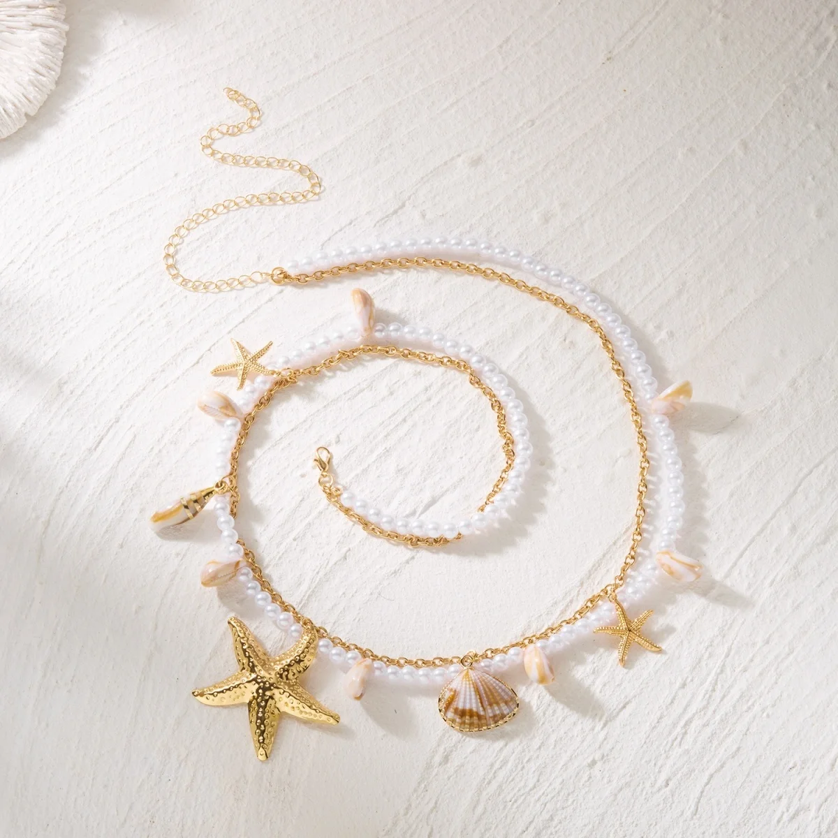 Extravagante, zusammengesetzte Taillenkette mit Seestern-, Muschel- und Imitationsperlen für Damen und Herren, doppellagige Körperkette, Strand-Körperschmuck – Detail 16