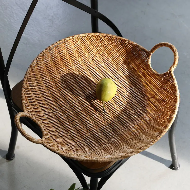 

Handmade Round Large Fruit Plate Made of Imitation Rattan Home Living Room Coffee Table Fruit Basin