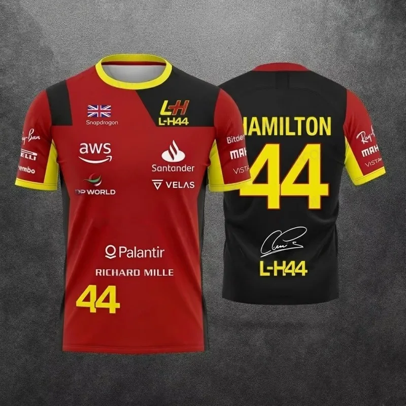 2026 New Special Edition Hamilton  Leclerc Summer Unisex Motorsport Fans 44 16 Red Black Racing Team Uniform Jersey T-Shirt - view 2