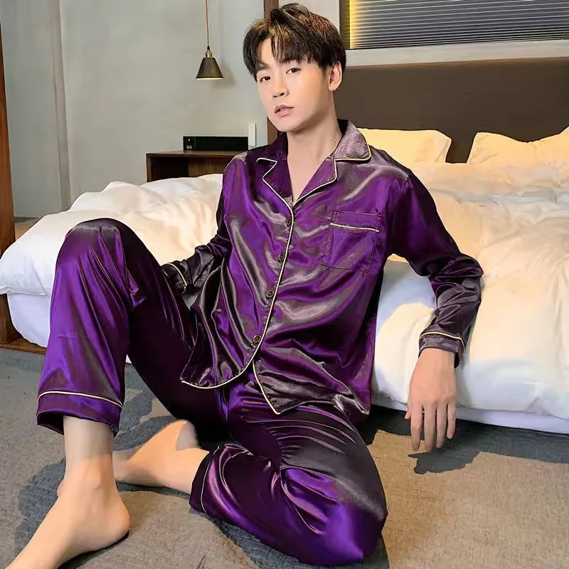 2023 new pijama hombre long sleeve conjunto hombre silk pyjama homme men Pajama Set fashion sleepwear plue size 5xl