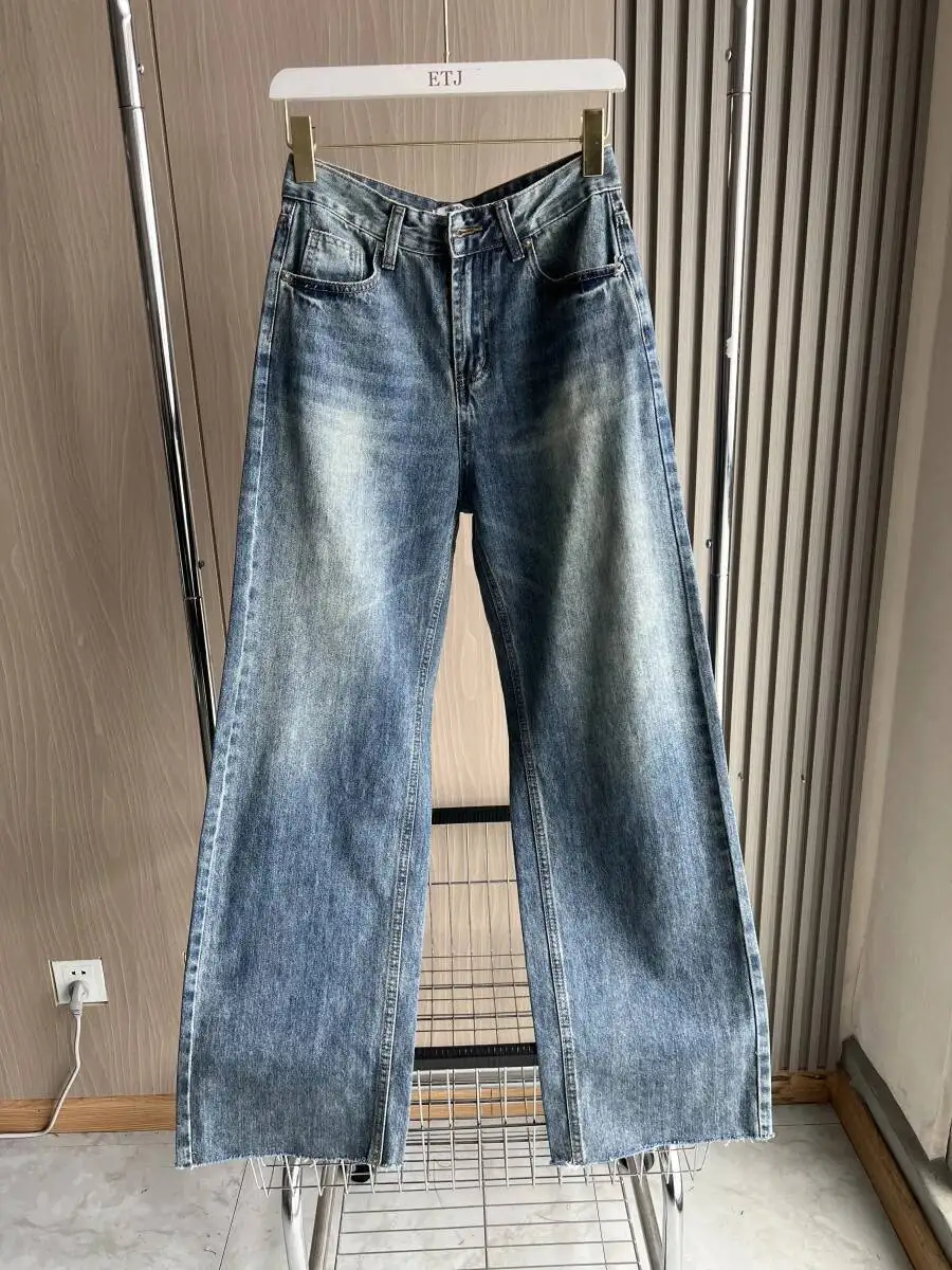 Wide-Leg High-Waisted Jeans Women's Classic Everything With Five Pockets Washed Soft Comfortable Ultra-Long Jeans6045022