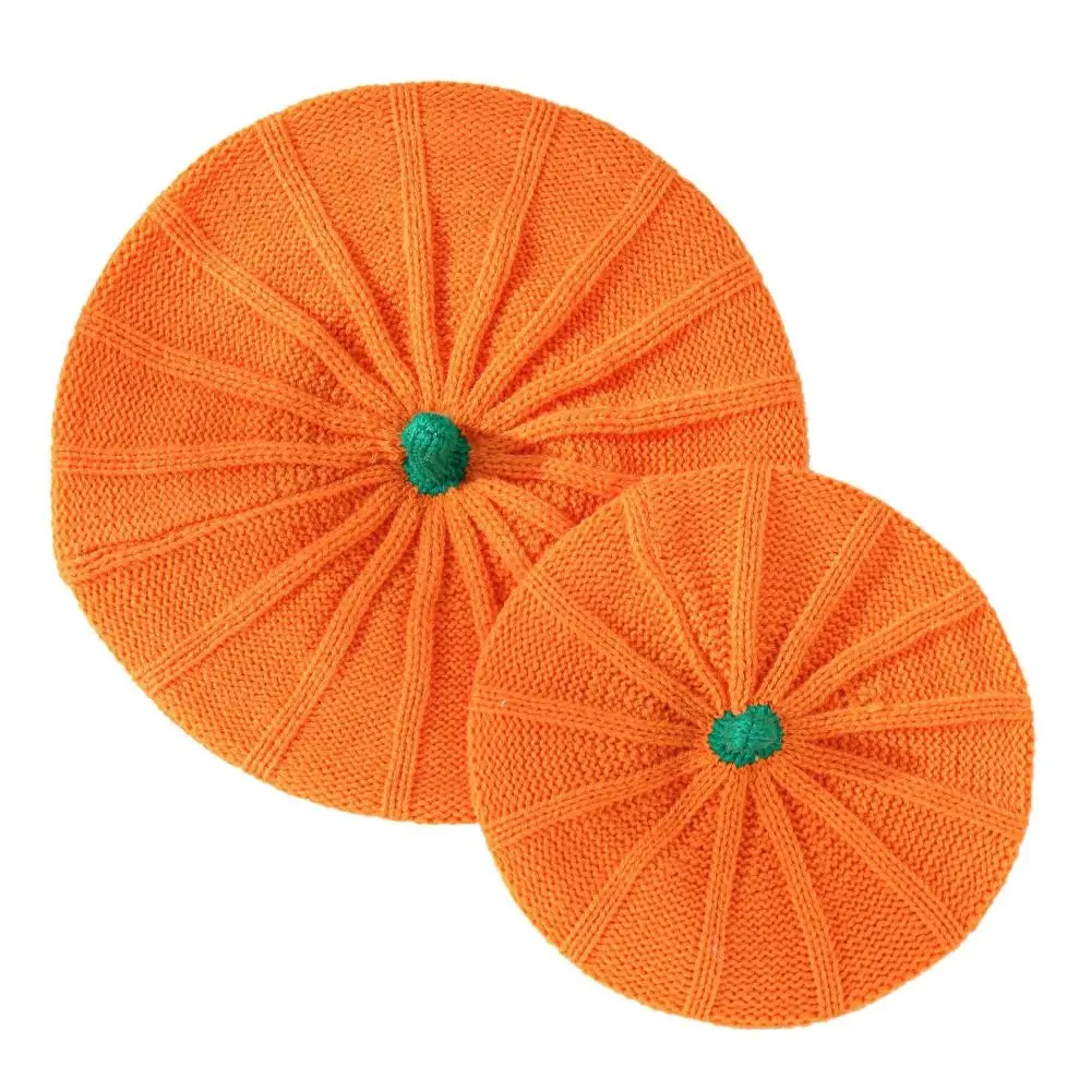 Casual Orange Pumpkin Beret Painter Hat Octagonal Cap Knitted Hat Keep Warm Artist Hat Parent-Child Hat Kids