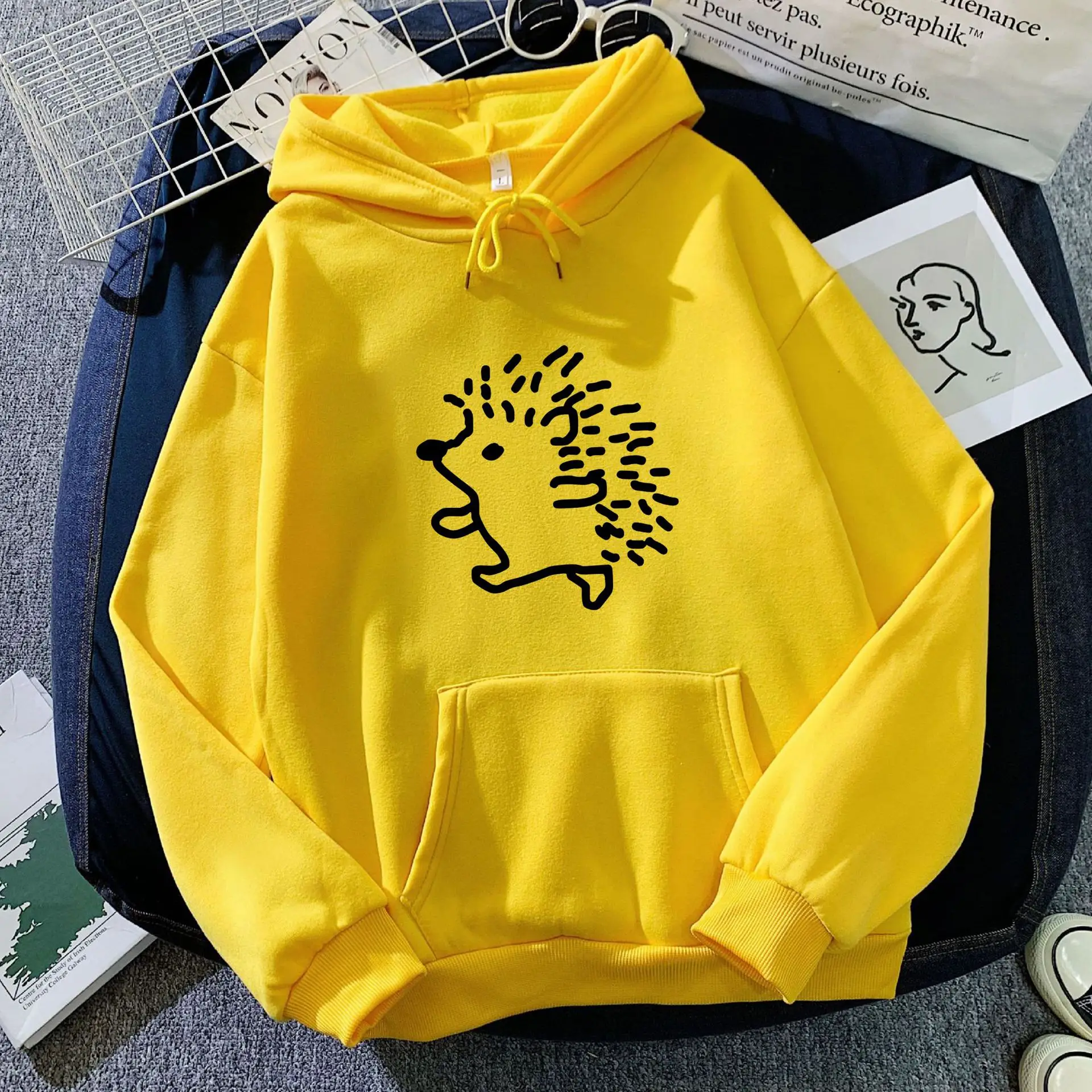 Autumn Korean version new hedgehog print hooded trendy top