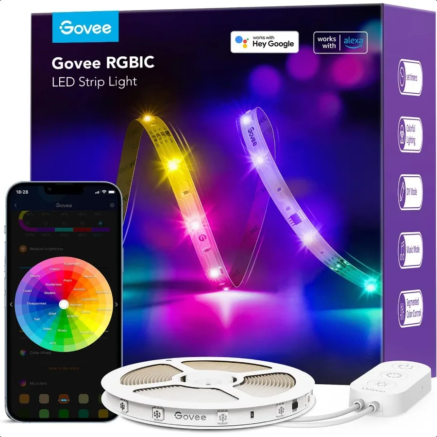 

RGBIC Alexa LED Strip Light 16.4ft Smart WiFi LED Lights Work with Alexa and Google Assistant Segmented DIY Music Sync Color Ch