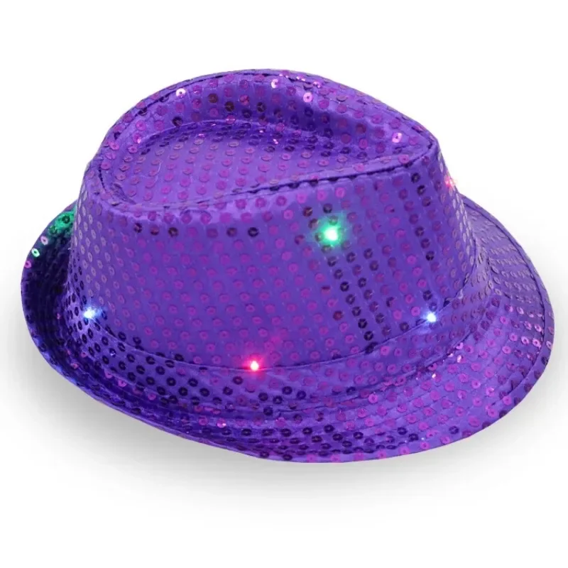 10pcs Light Up Sequin Fedoras Hats Unisex Assorted Colors Glow Party Supplies Adult Children Size Wedding Festival